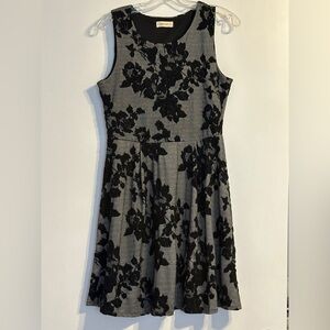 Black Floral on Gray Midi Dress